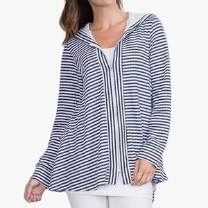 Simply Noelle Striped Polka Dot Zip Up Hooded Jacket Navy Blue White Size S/M